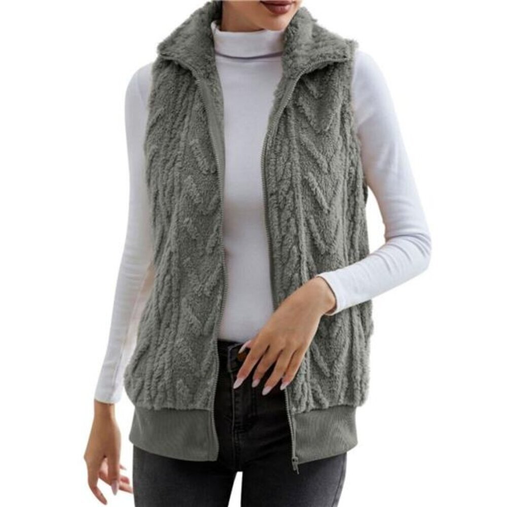 Full Size Cozy Faux Fur Zip-Up Vest Coat Plus Size